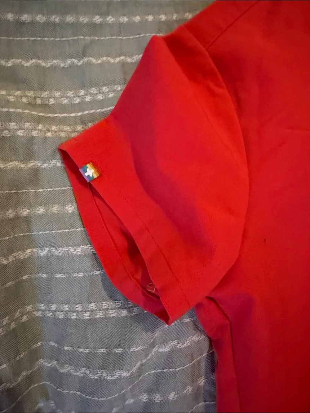 Figs Red V-Neck Scrub Top with Logo Tab - Picture 4 of 5